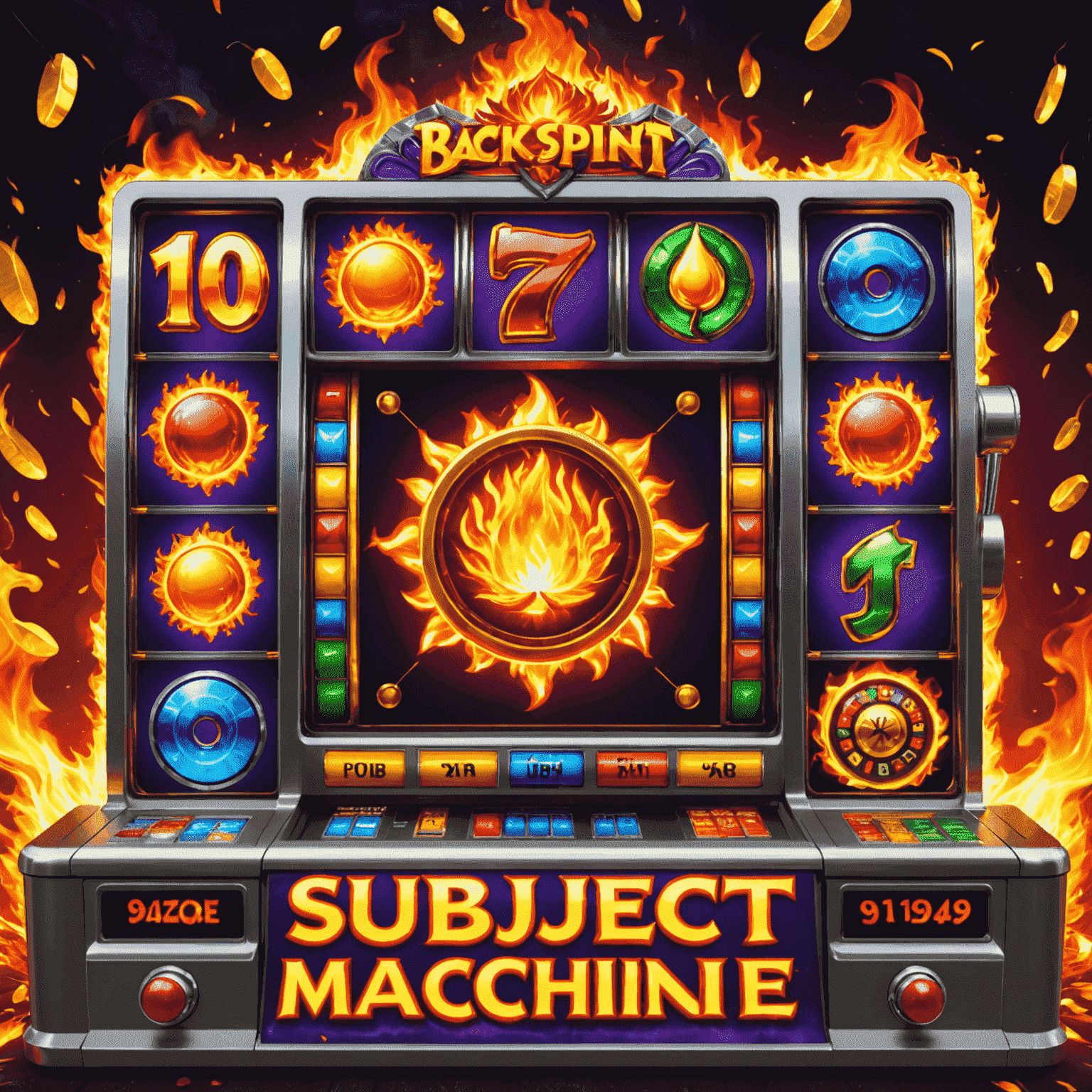 A vibrant slot machine with fire-themed symbols spinning on its reels, showcasing the excitement of Fire Spin Jackpot game